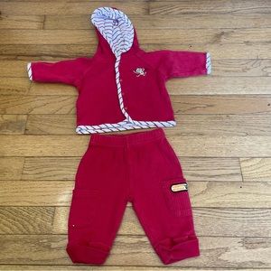 VINTAGE BABY CONNECTION RED RIBBED TWO PIECE MONKEY AROUND OUTFIT SIZE 0/3MONTHS